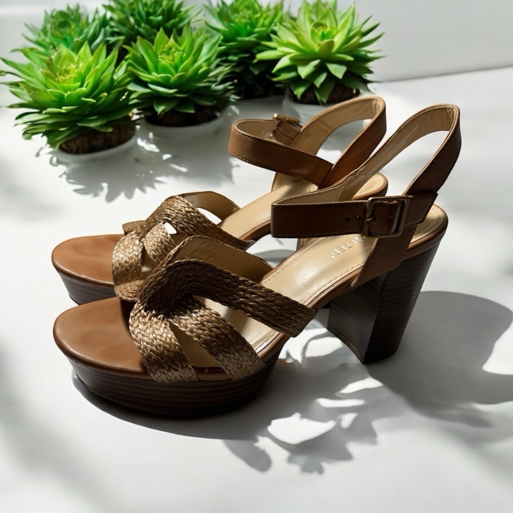 The Limited Platform Sandals Brown 8.5 M Womens Block Heel Woven Ankle Strap